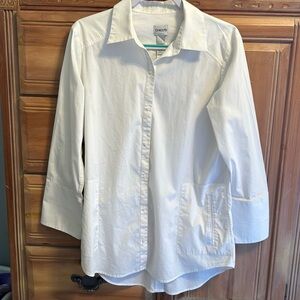 Women’s long sleeve white Chicos dress shirt size 2 button-down wide cuffs